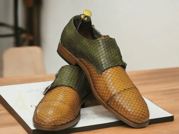 Handmade Men Two Tone Buckle Shoes, Men Office Monk Shoes, Oxfords Buckle Shoe