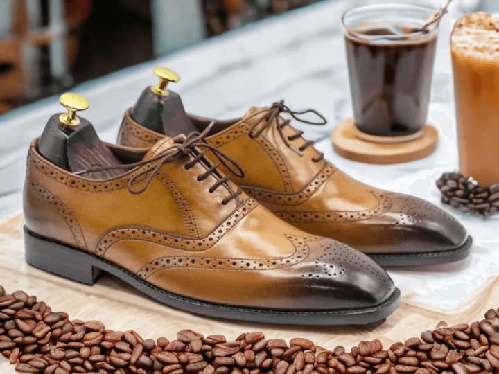 Handmade Men Wing Tip Brogue Shoes, Tan Brogue Toe Shoes, Lace Up Party shoes, Bespoke Shoes