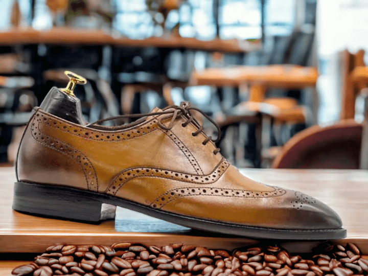 Handmade Men Wing Tip Brogue Shoes, Tan Brogue Toe Shoes, Lace Up Party shoes, Bespoke Shoes