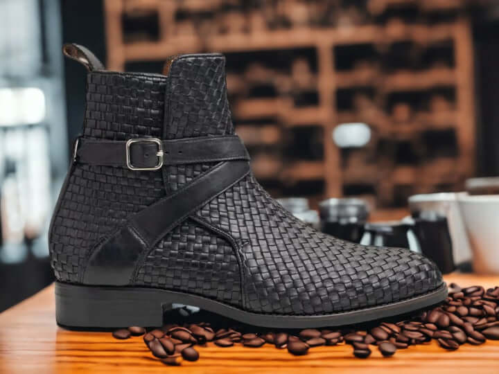 These Handmade Men Woven Jodhpurs Leather Boots are made with genuine leather and crafted to last. They feature a unique woven design and are the perfect combination of durability and style.