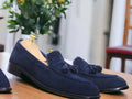 Handmade Blue Suede Shoes, Men's Slip On Moccasin Loafer Shoes