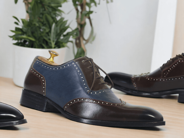 Introducing our handmade men's brown and blue cap toe leather shoes. These shoes are meticulously crafted by hand, ensuring the highest quality and attention to detail. Made with genuine leather, they provide both style and durability. Elevate your footwear game with these timeless and sophisticated cap toe shoes.