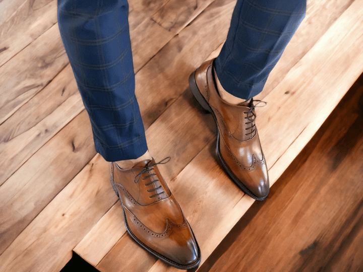 Handmade Men's Brown Color Shoes Men's wingtip Lace Up Leather Office Shoes