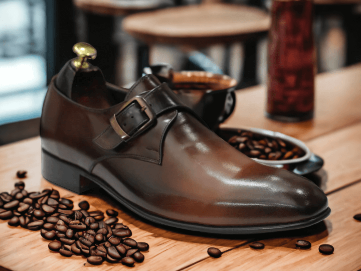 Handmade Men's Brown Side Buckle Stylish Leather Shoes, Men's Street Fashion Shoes