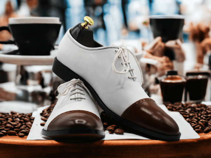 Handmade Men's Brown White Cap Toe Leather Shoes, Quarter Brogue Dress Lace Up Shoes