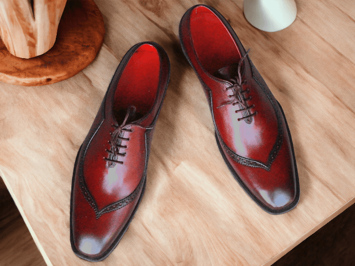 Expertly crafted, these Handmade Men's Burgundy Leather Lace Up Dress Shoes add sophistication and style to any formal outfit. Made with high-quality leather, these designer shoes exude quality and durability. Perfect for any occasion, these lace-up dress shoes are a must-have for any man looking to make a statement.