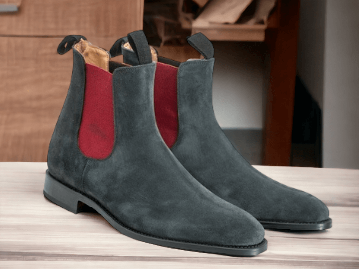 Ankle High Handmade Men's Chelsea Boot, Men's Gray Suede Luxury Formal Boot