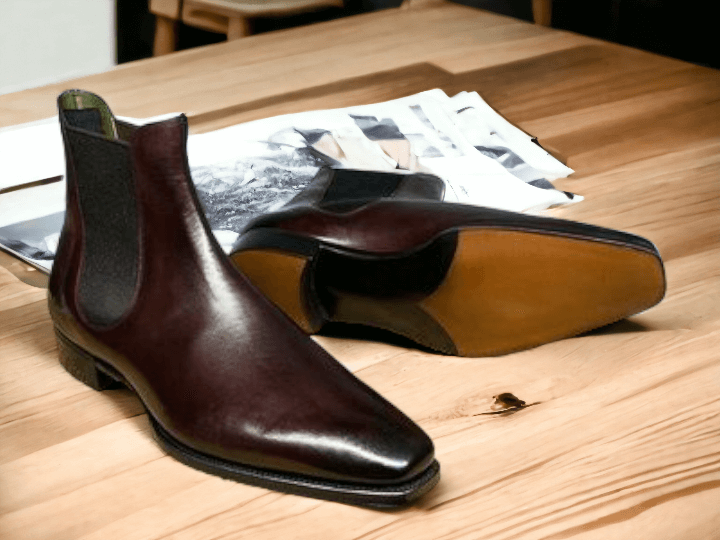 Handmade Men's Chelsea Boot, Men's Pure Burgundy Leather Luxury Formal Boot