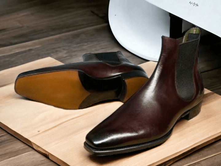 Handmade Men's Chelsea Boot, Men's Pure Burgundy Leather Luxury Formal Boot