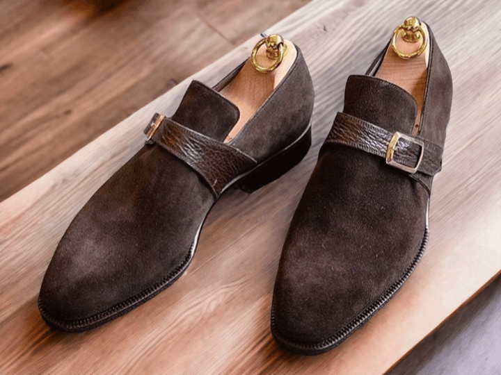 Handmade Men's Brown Suede Loafer Buckle Shoes, Slip On Moccasin Shoes