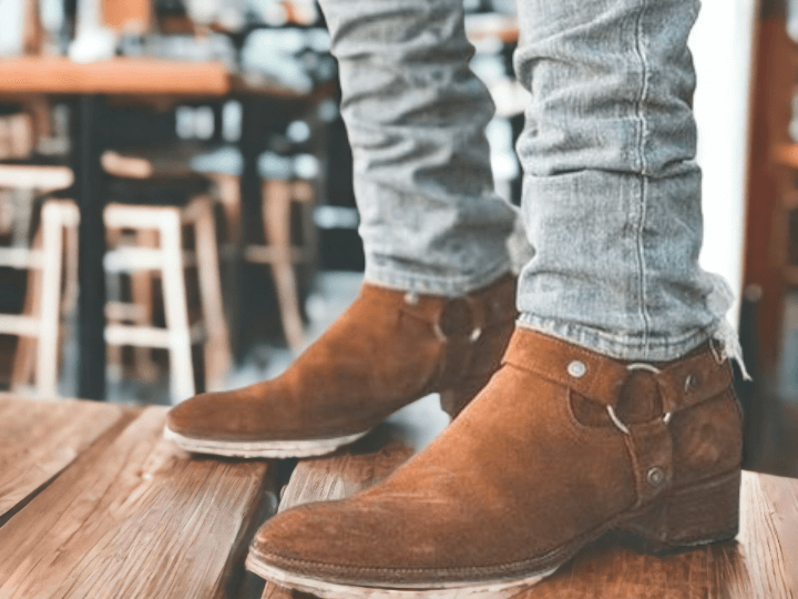 Handmade Men's Half Ankle Tan Madrid Straps Suede Boot