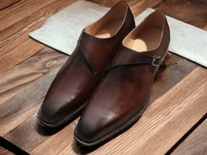 Handmade Men's Monk Shoes, Men's Dark Brown Leather Monk Strap Casual Shoes