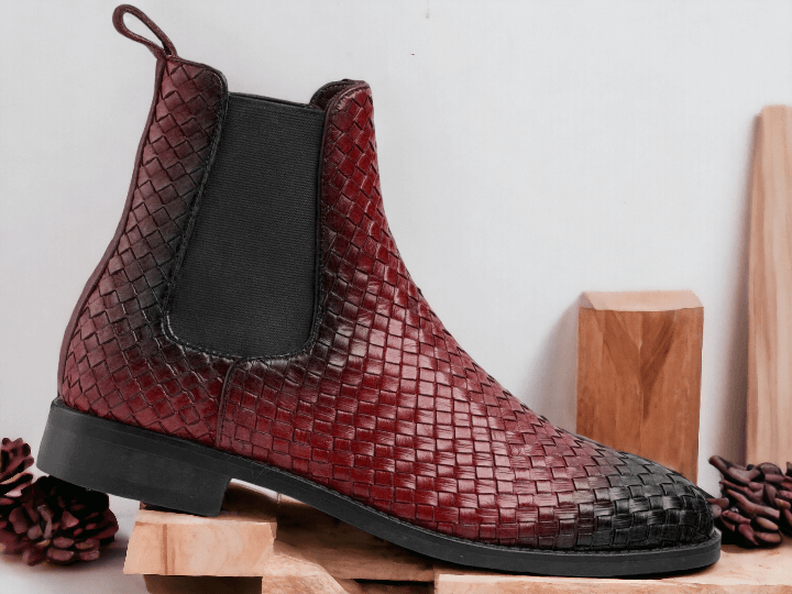 These Black  handmade men's woven Chelsea leather boots offer both style and durability. Handcrafted with the finest materials, they provide a comfortable and secure fit. With a classic design, these Chelsea boots are the perfect addition to any wardrobe. Elevate your footwear game today.