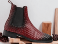 These Burgundy handmade men's woven Chelsea leather boots offer both style and durability. Handcrafted with the finest materials, they provide a comfortable and secure fit. With a classic design, these Chelsea boots are the perfect addition to any wardrobe. Elevate your footwear game today.