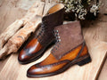 Handmade Suede & Leather Ankle Lace Up Boots For Men's, Luxury Boot