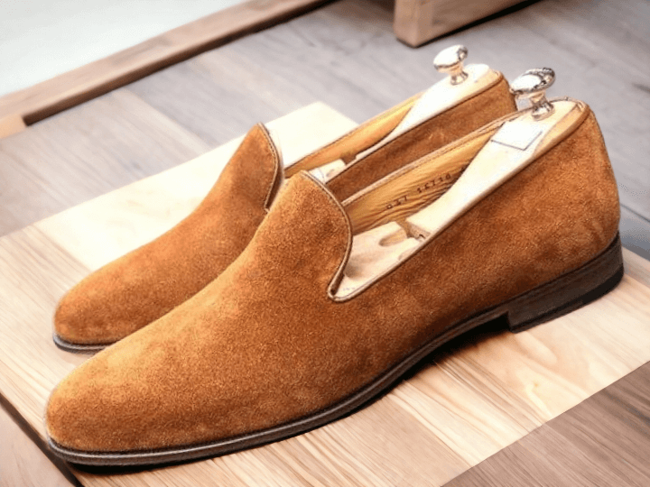 Handmade Tan Color Suede Loafer Slipper Dress Men's Fashion Moccasin Shoes