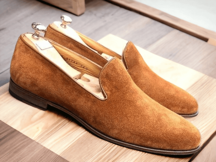 Handmade Tan Color Suede Loafer Slipper Dress Men's Fashion Moccasin Shoes