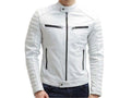 Handmade White Leather Jacket, Men's Zipper Jacket, Biker Jacket For Men's