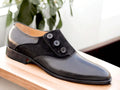 Handmade Black Button Shoes, Men Leather & Suede Designer Shoes
