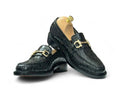 Handmade Black Loafer Horse Bit Style Alligator Shoes, Slip On Moccasin Shoes