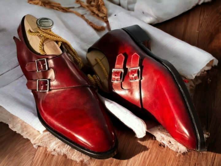 These luxurious Handmade Men's Burgundy Double Monk Leather Oxford Shoes are perfect for any formal occasion. Crafted from high-quality leather, these shoes provide unbeatable comfort and durability. Enjoy superior style and sophistication with this timeless classic.