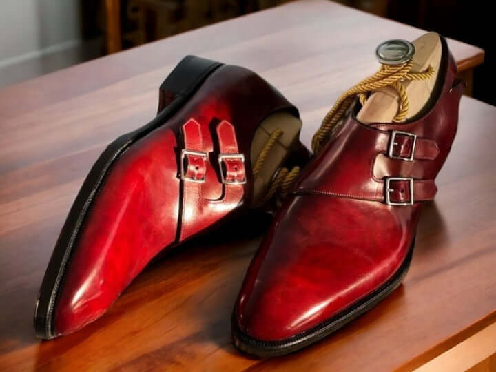 These luxurious Handmade Men's Burgundy Double Monk Leather Oxford Shoes are perfect for any formal occasion. Crafted from high-quality leather, these shoes provide unbeatable comfort and durability. Enjoy superior style and sophistication with this timeless classic.