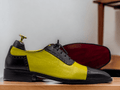 Expertly crafted for a sleek and stylish look, our bespoke Men Yellow Black Oxfords are perfect for formal occasions. The two tone color leather, combined with the lace up design, provides both comfort and sophistication. Elevate your wardrobe with these handcrafted, one-of-a-kind shoes.