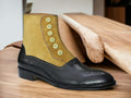 Expertly crafted for the modern man, our Men's Black Button Top Boots offer a sleek and sophisticated style. Handmade with high-quality materials, these two-tone boots feature a unique button top design and ankle height for a comfortable fit. Elevate any outfit with these bold and stylish boots.