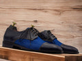 Handmade Blue Denuim Leather Suede Shoes, Cap Toe Shoes, Men's Oxford Shoes