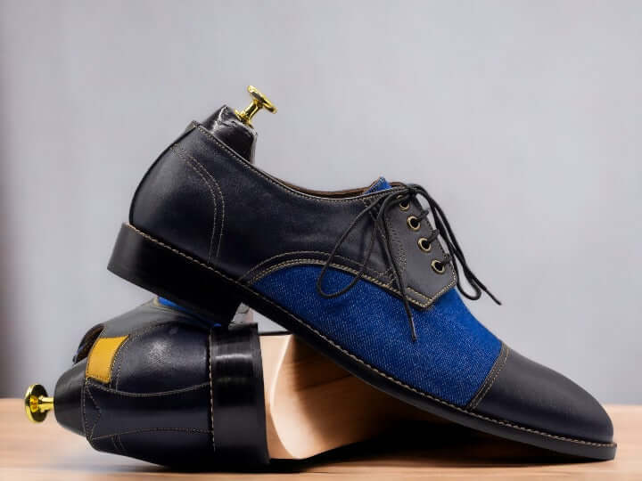 These classic blue denim leather shoes are of the highest quality, handmade with leather and suede for a unique and timeless look. Enjoy superior comfort and style with a pair of these luxurious designer shoes.