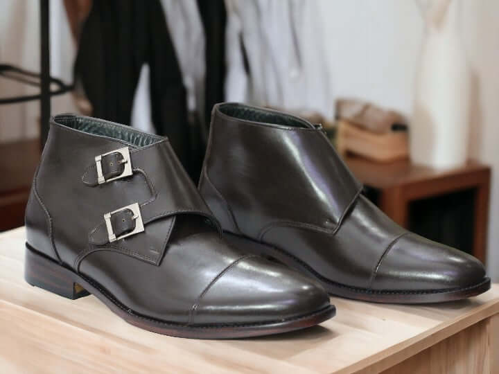 Crafted with precision and style, our Bespoke Handmade Brown Leather Double Buckle Boots are the perfect blend of fashion and function. Made for the sophisticated gentleman, these Dress Formal Dress Boots offer both comfort and style. Elevate your wardrobe with these Ankle High Boots for Men's.