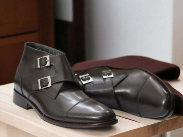 Crafted with precision and style, our Bespoke Handmade Brown Leather Double Buckle Boots are the perfect blend of fashion and function. Made for the sophisticated gentleman, these Dress Formal Dress Boots offer both comfort and style. Elevate your wardrobe with these Ankle High Boots for Men's.