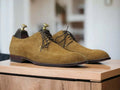 Derby Split Toe Camel Suede, New Handmade Men Designer Shoe