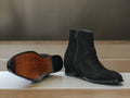 Handmade Men's Harness Boots, Black Suede Ankle Boots 