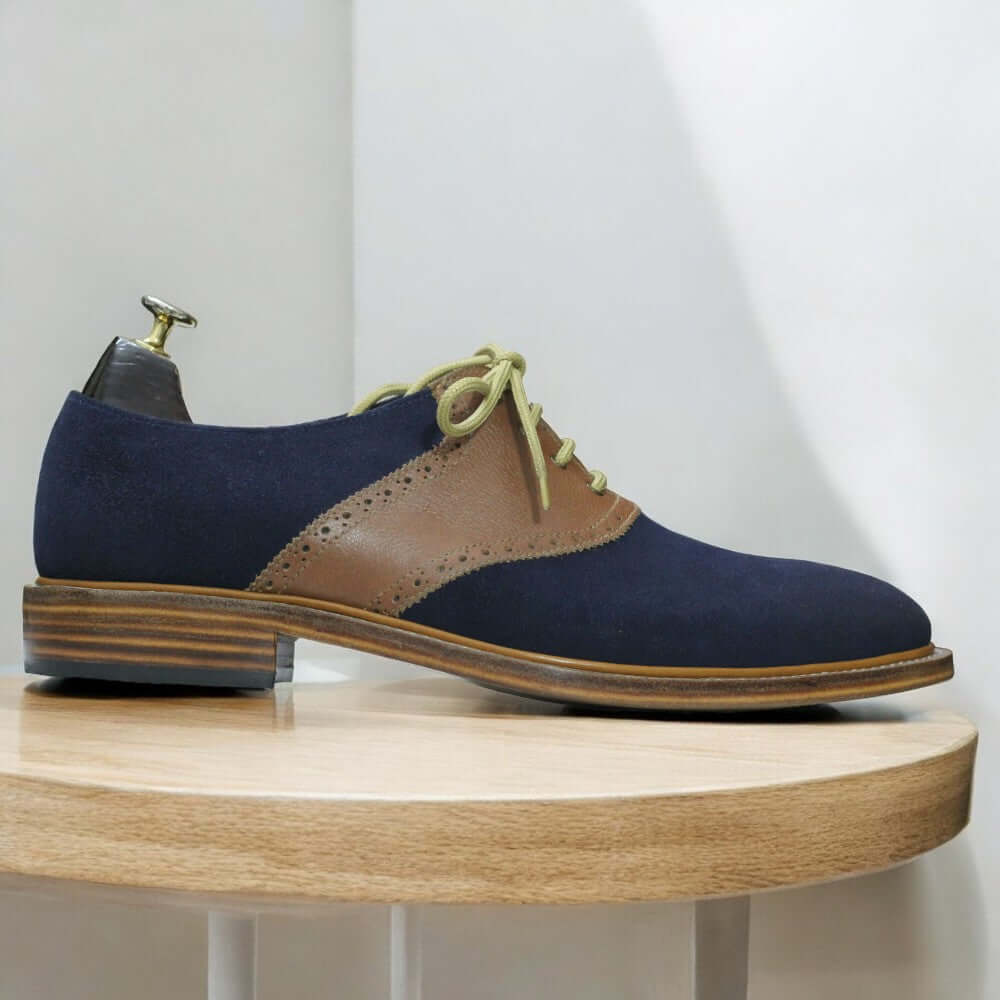 Two TOne Saddle Shoe, Navy Blue Suede and Brown Leather Shoes