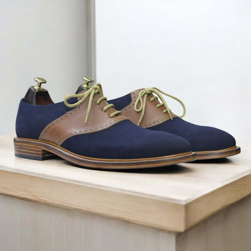 Two TOne Saddle Shoe, Navy Blue Suede and Brown Leather Shoes