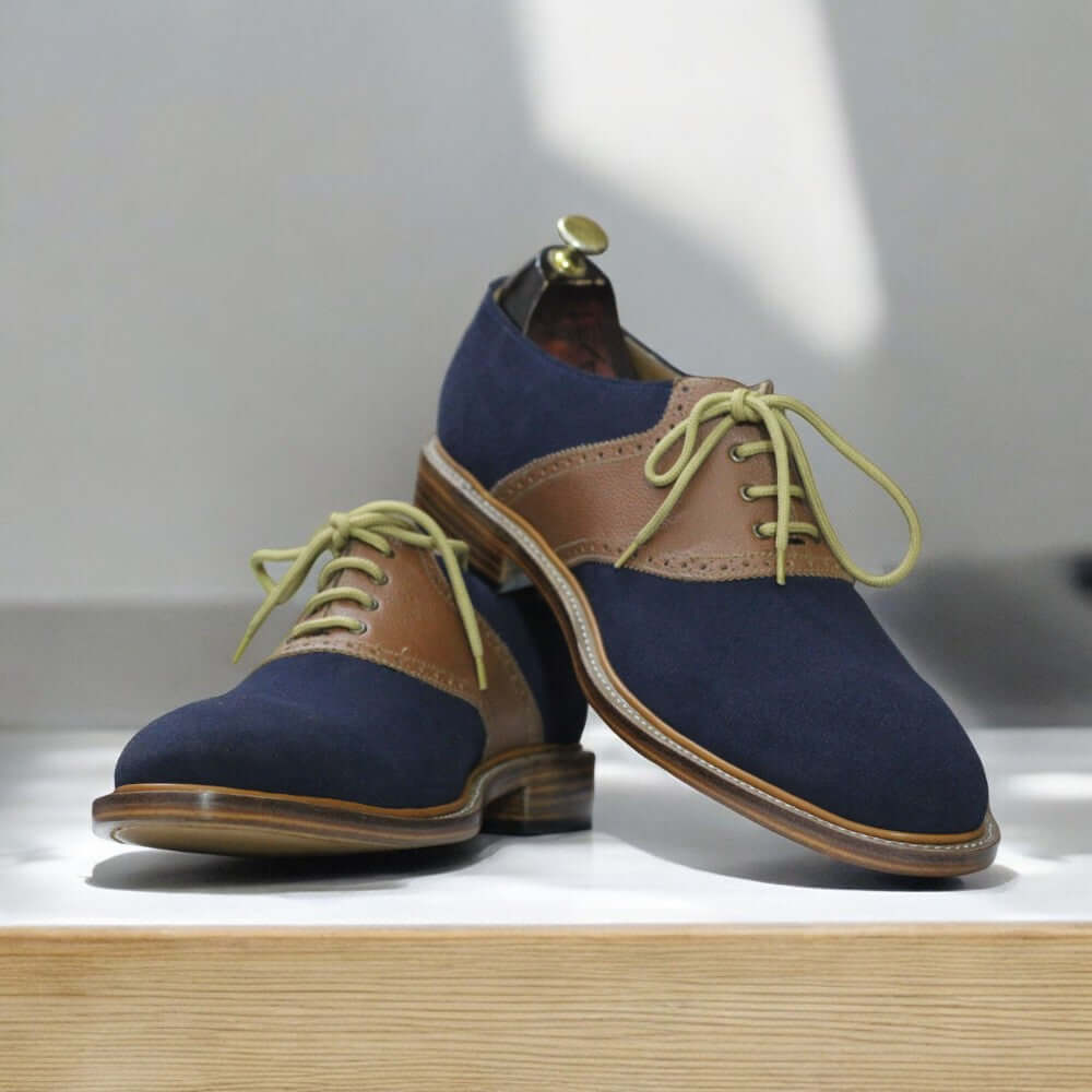 Two TOne Saddle Shoe, Navy Blue Suede and Brown Leather Shoes