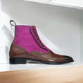 Handmade Men tow Tone Purple Brown Button Buckle Boots