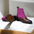 Handmade Men tow Tone Purple Brown Button Buckle Boots