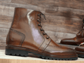 Introducing our Men Ankle Brown Leather Boots. These Lace Up Shoes are made with genuine leather for a stylish and durable look. Crafted for the modern man, it's the perfect addition to your wardrobe. Elevate your style with these Men's Dress Leather Shoes.