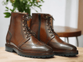 Introducing our Men Ankle Brown Leather Boots. These Lace Up Shoes are made with genuine leather for a stylish and durable look. Crafted for the modern man, it's the perfect addition to your wardrobe. Elevate your style with these Men's Dress Leather Shoes.