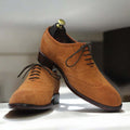 Handmade Suede Leather Brogue, Wing Tip Oxford Shoes, Formal Dress Shoes