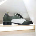 Men's Handmade Green White Wing Tip Oxford Designer Leather Shoes