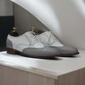 Men Handmade Wing Tip Brogue Grey White Oxford Brogue Shoes