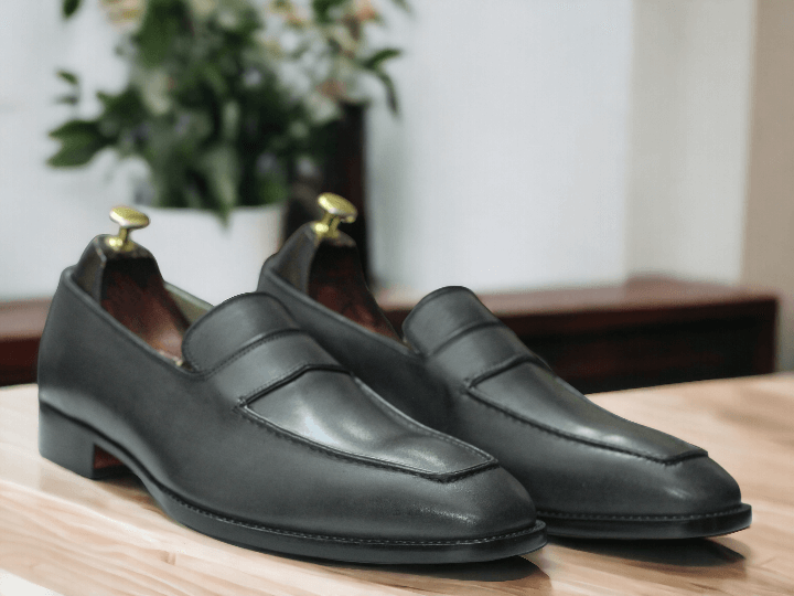 Men's Grey Loafers & Slip-Ons, Handmade Leather Loafers Shoes