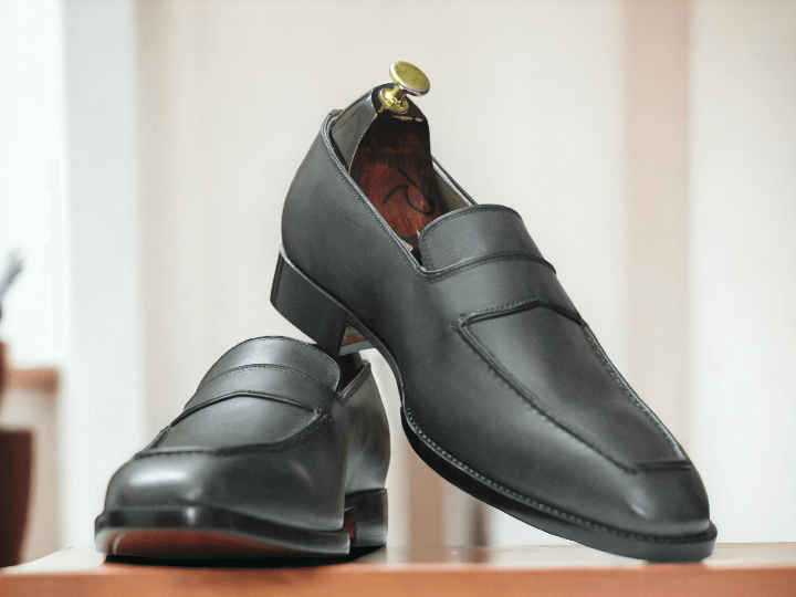 Men's Grey Loafers & Slip-Ons, Handmade Leather Loafers Shoes