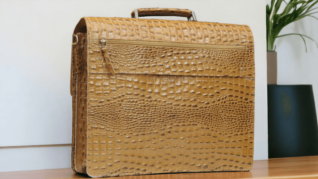 Handmade Tan Alligator Print Leather Bag