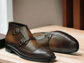 Bespoke Handmade Double Monk Boots, Vintage Look Buckle Ankle Boots