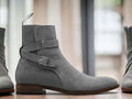 Expertly crafted from high quality suede, these Men's Grey Jodhpurs Boots are the epitome of luxury fashion. Handmade with precision, these ankle-high boots offer both style and comfort. Elevate your wardrobe with these boots, perfect for any occasion.