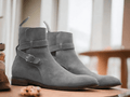 Expertly crafted from high quality suede, these Men's Grey Jodhpurs Boots are the epitome of luxury fashion. Handmade with precision, these ankle-high boots offer both style and comfort. Elevate your wardrobe with these boots, perfect for any occasion.